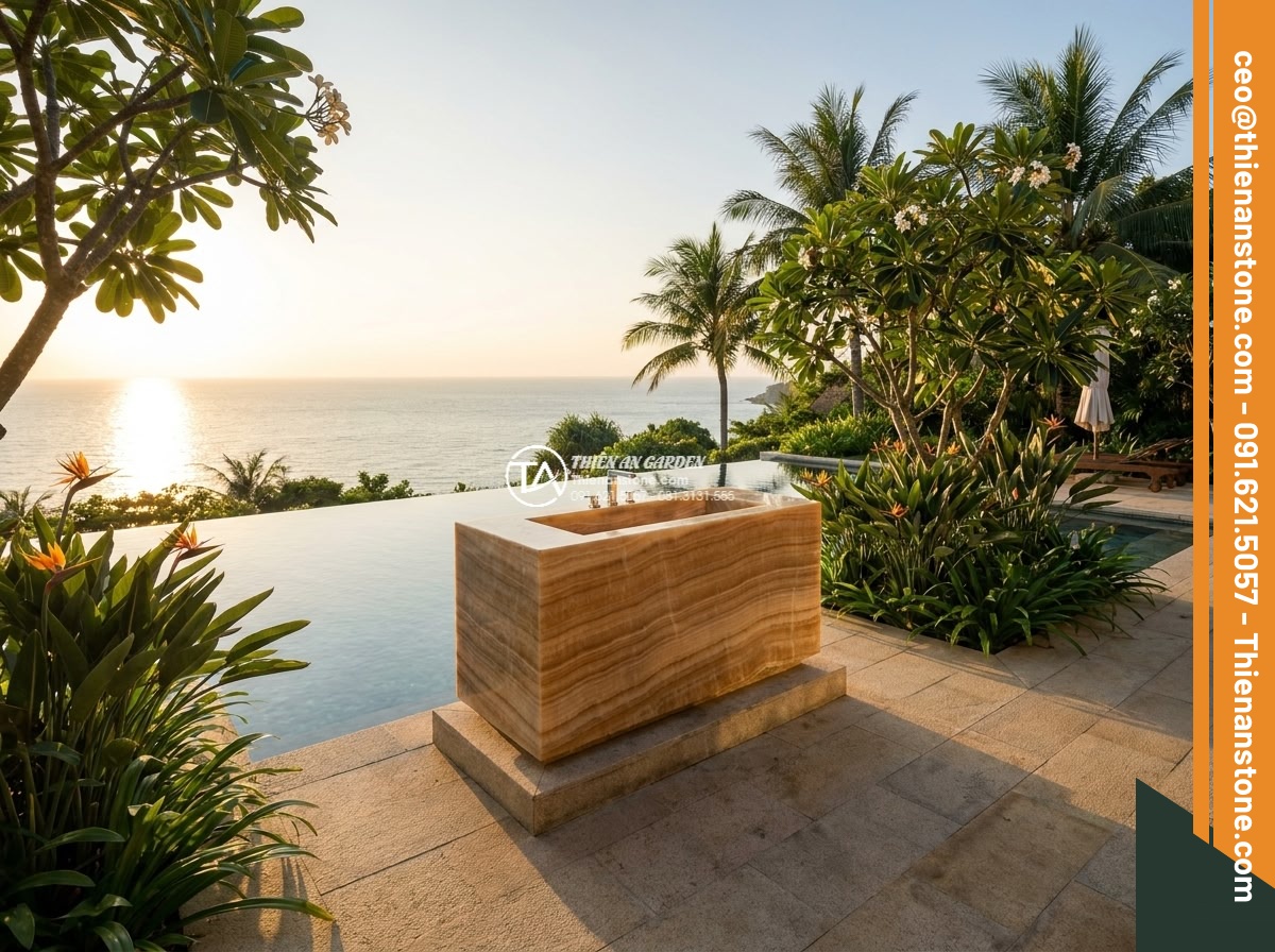 Lavabo đá vân gỗ đa giác (400x400x150mm)