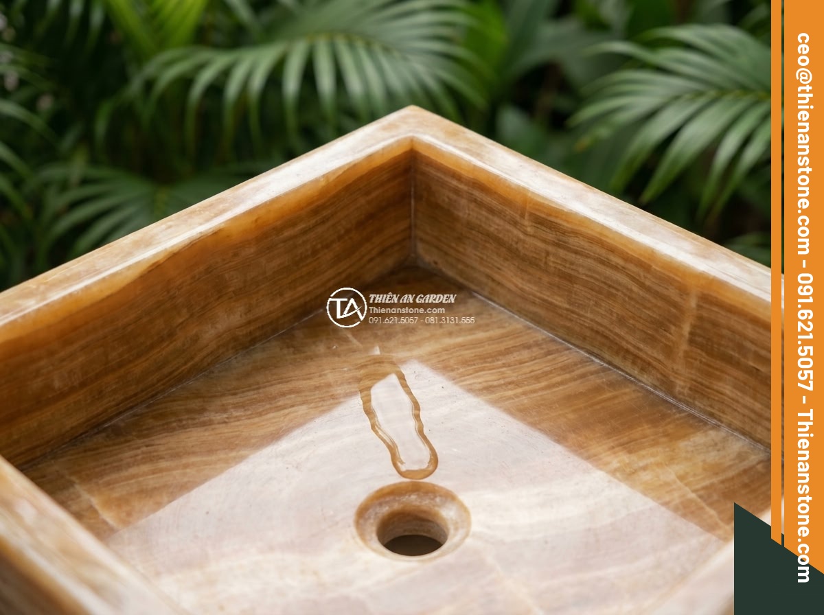 Lavabo đá vân gỗ góc (400x400x150mm)