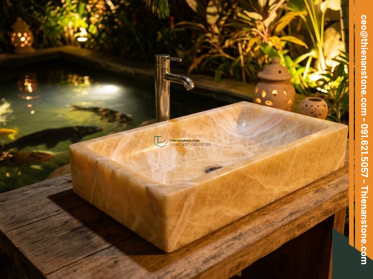 Lavabo đá vàng cà rốt chữ nhật 42cm (420x350x140mm)