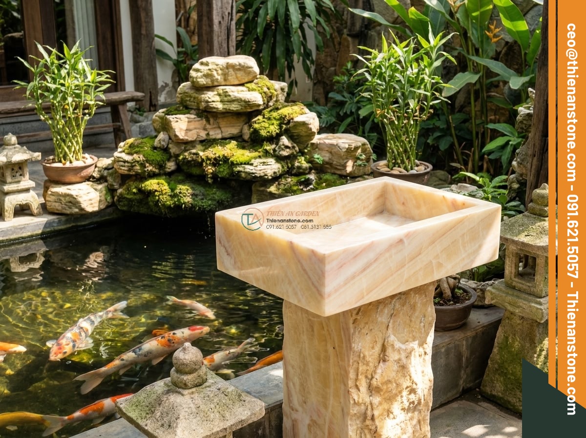 Lavabo đá vàng cà rốt chữ nhật 42cm (420x350x140mm)