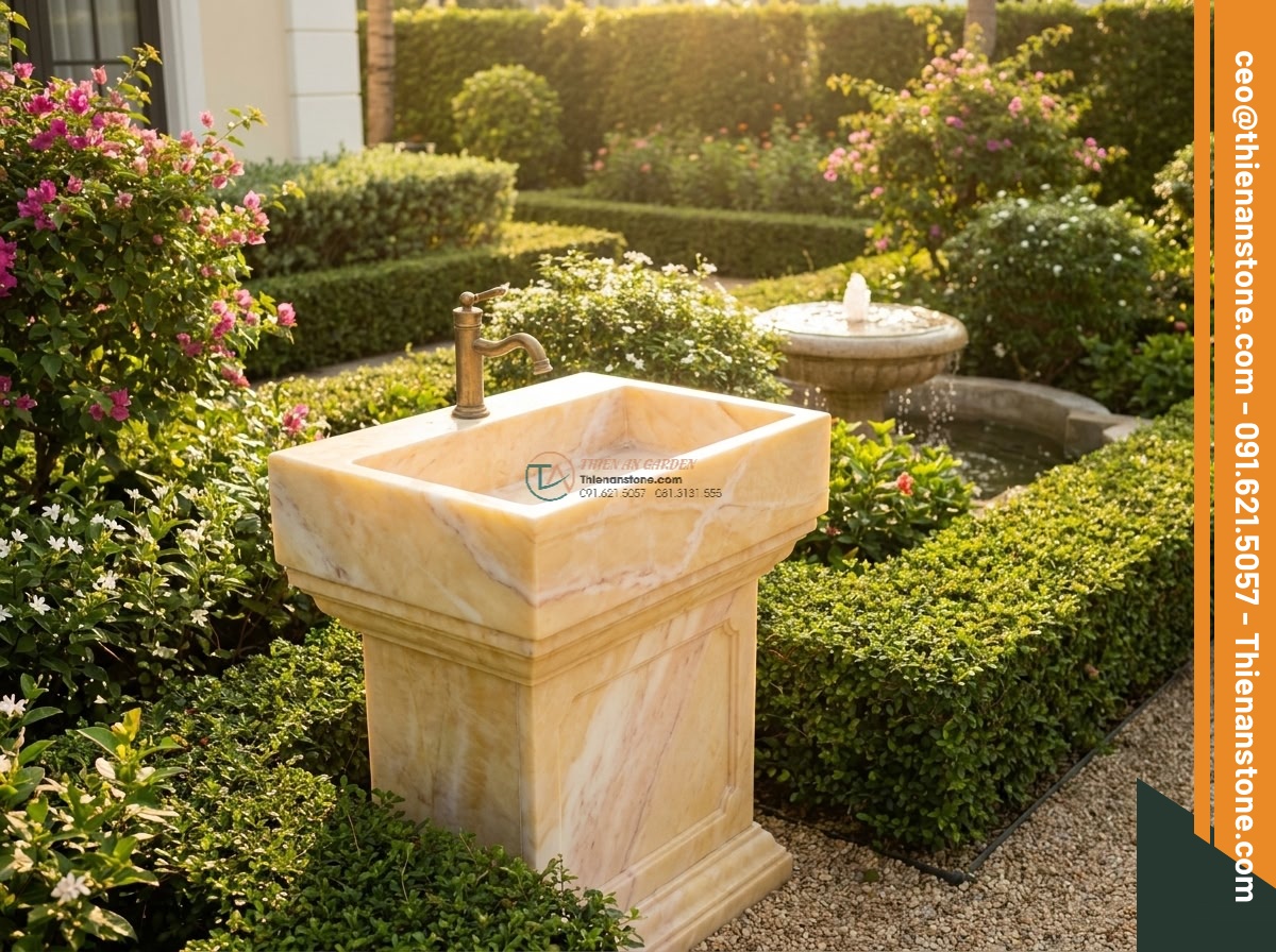 Lavabo đá vàng cà rốt chữ nhật 42cm (420x350x140mm)