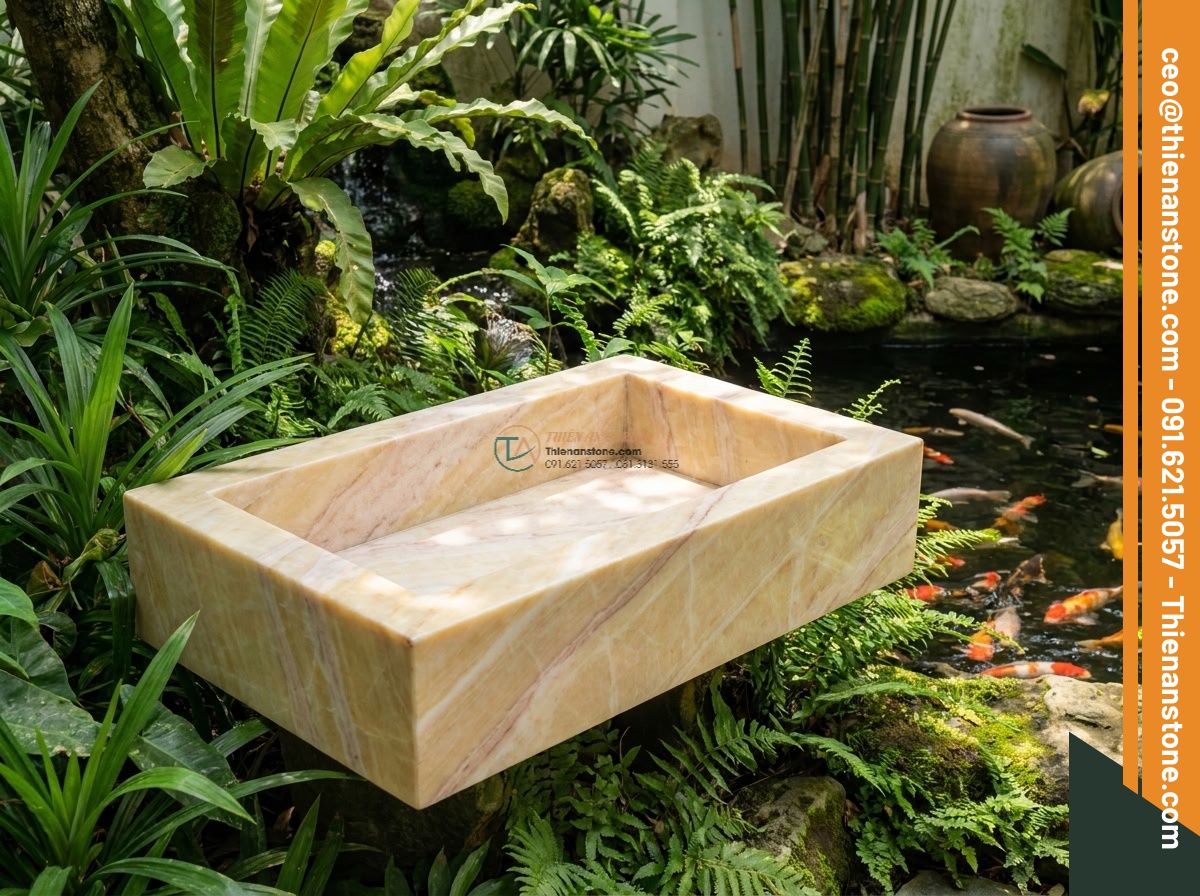 Lavabo đá vàng cà rốt chữ nhật 42cm (420x350x140mm)