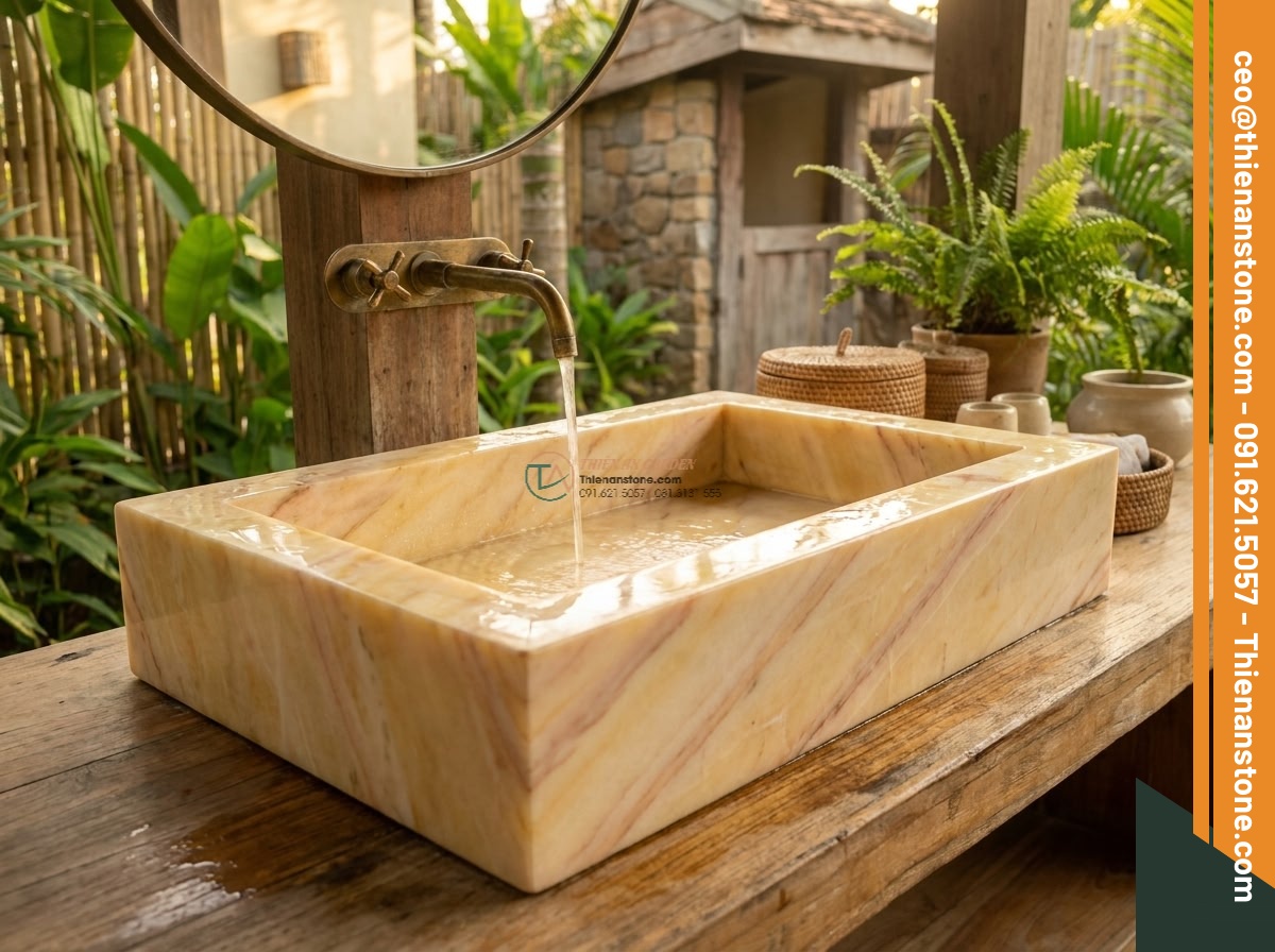 Lavabo đá vàng cà rốt chữ nhật 42cm (420x350x140mm)