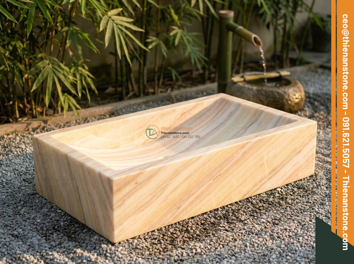 Lavabo đá vàng cà rốt chữ nhật 42cm (420x350x140mm)