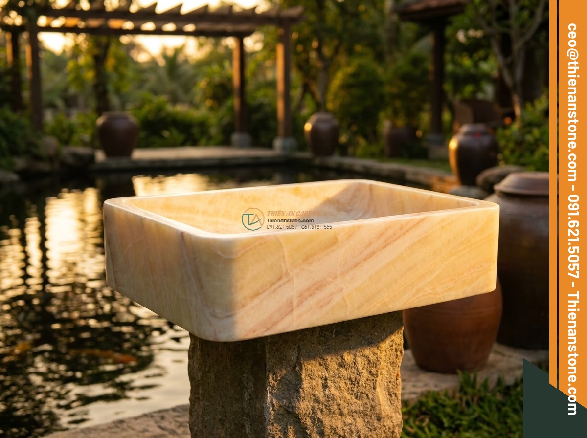 Lavabo đá vàng cà rốt chữ nhật 42cm (420x350x140mm)