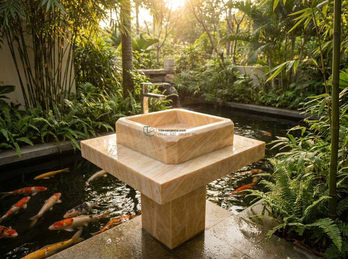Lavabo đá vàng cà rốt hình vuông vát cạnh (400x400x150mm)