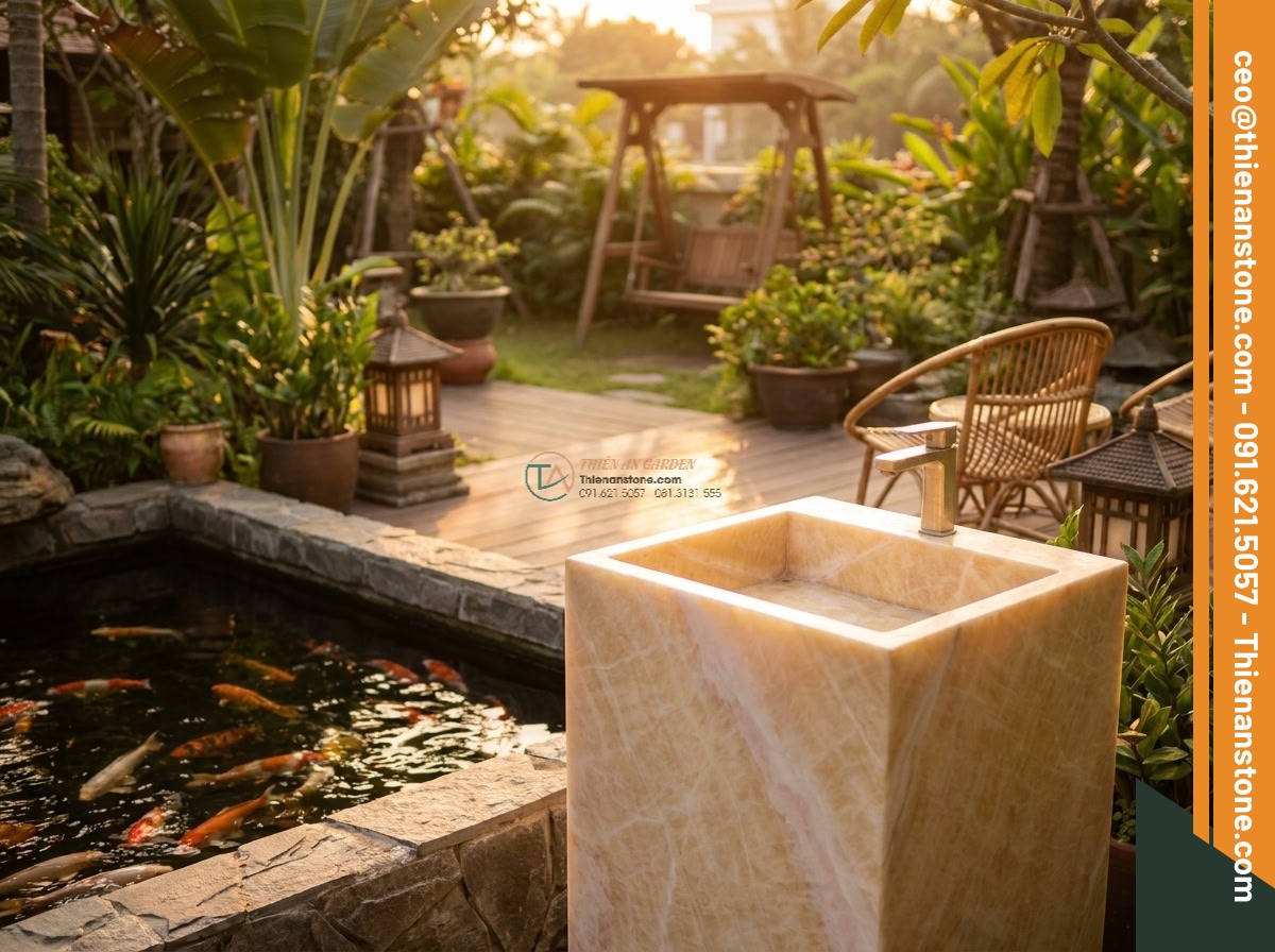 Lavabo đá vàng cà rốt hình vuông vát cạnh (400x400x150mm)