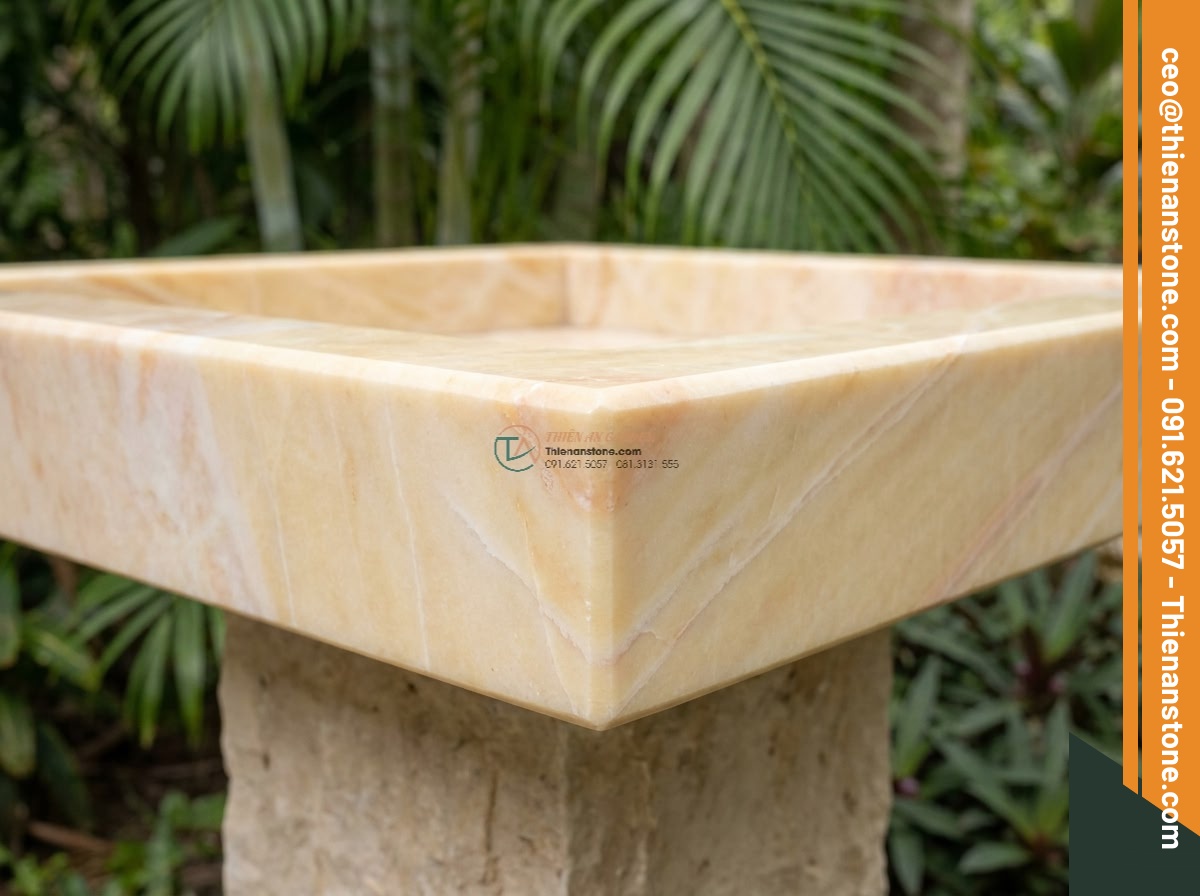 Lavabo đá vàng cà rốt hình vuông vát cạnh (400x400x150mm)