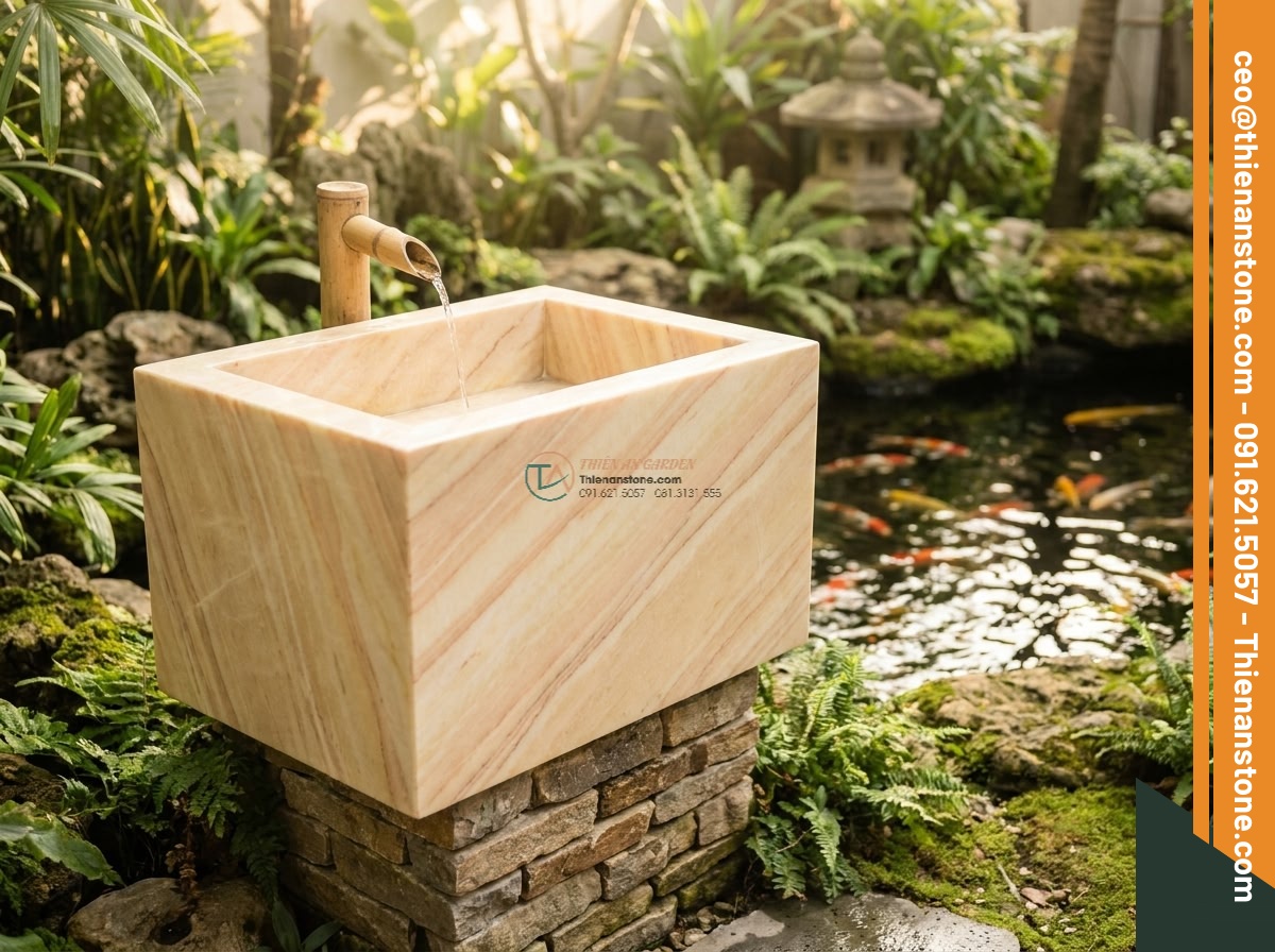 Lavabo đá vàng cà rốt hình vuông vát cạnh (400x400x150mm)