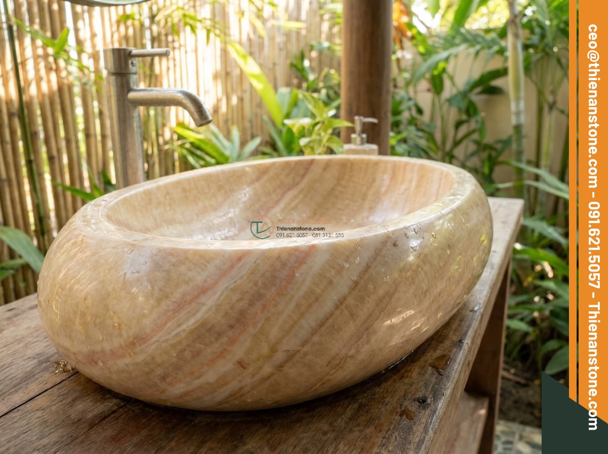 Lavabo đá vàng cà rốt Oval dài 48cm (480x380x150mm)
