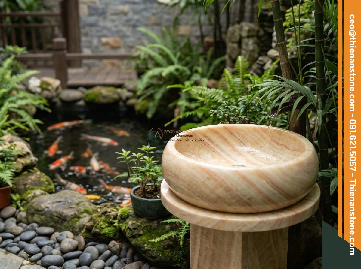 Lavabo đá vàng cà rốt tròn phình 42cm (420x420x150mm)