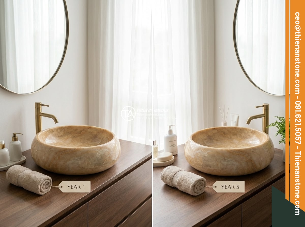 Lavabo đá vàng kim tuyến chữ nhật 42cm (420x350x140mm)