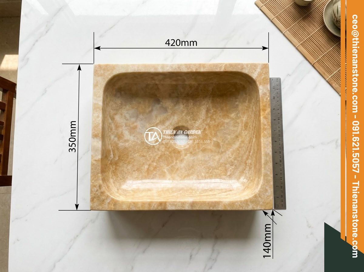 Lavabo đá vàng kim tuyến chữ nhật 42cm (420x350x140mm)