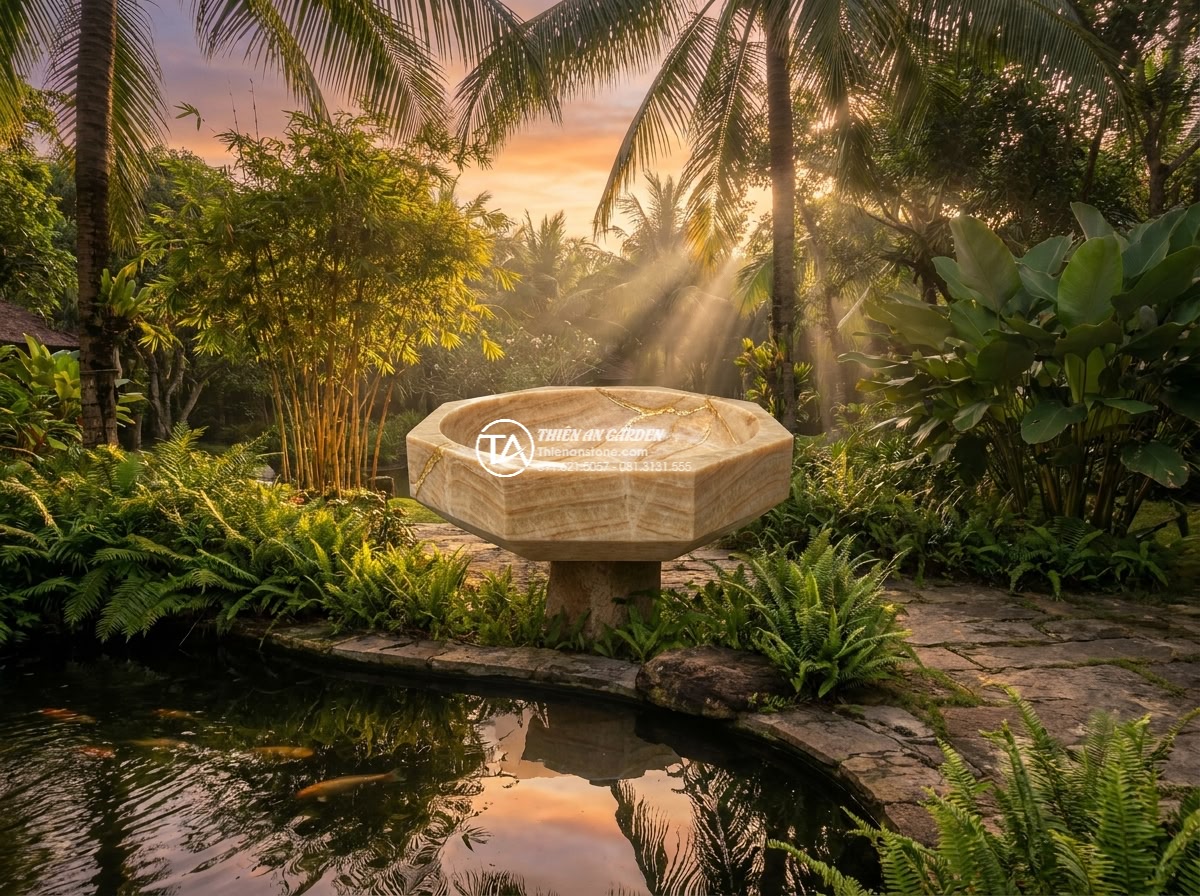 Lavabo đá vàng kim tuyến đa giác (400x400x150mm)