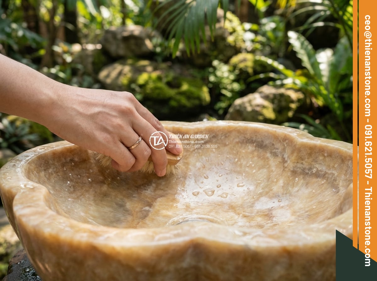 Lavabo đá vàng kim tuyến hình bông hoa (400x400x150mm)