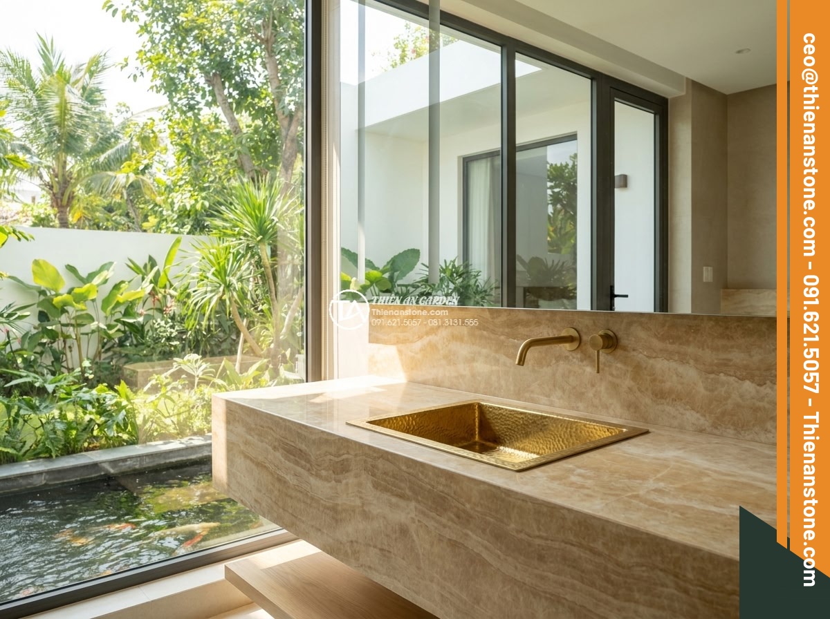 Lavabo đá vàng kim tuyến hình vuông vát cạnh (400x400x150mm)