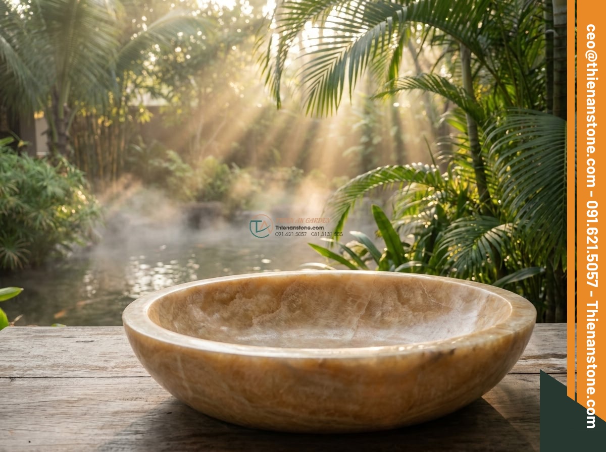 Lavabo đá vàng kim tuyến Oval dài 48cm (480x380x150mm)