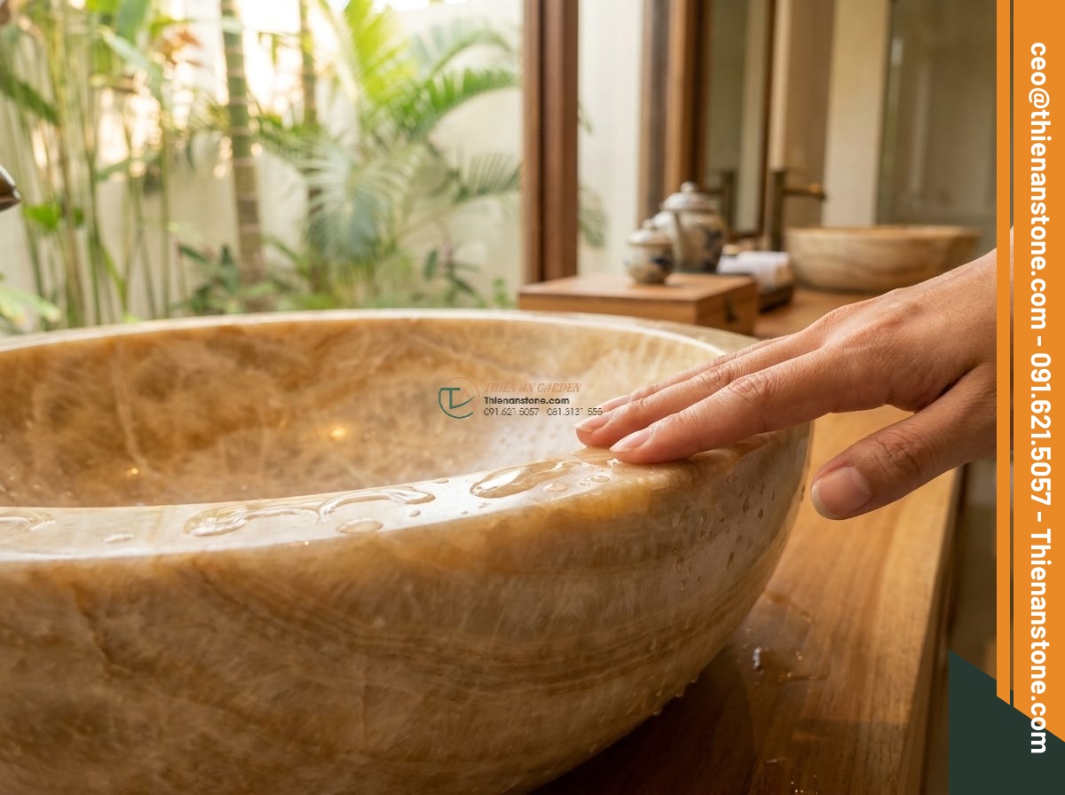 Lavabo đá vàng kim tuyến Oval dài 48cm (480x380x150mm)
