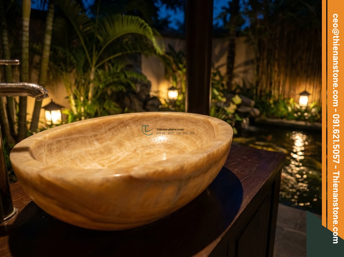 Lavabo đá vàng kim tuyến Oval dài 48cm (480x380x150mm)
