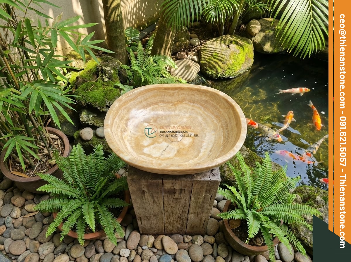 Lavabo đá vàng kim tuyến Oval dài 48cm (480x380x150mm)