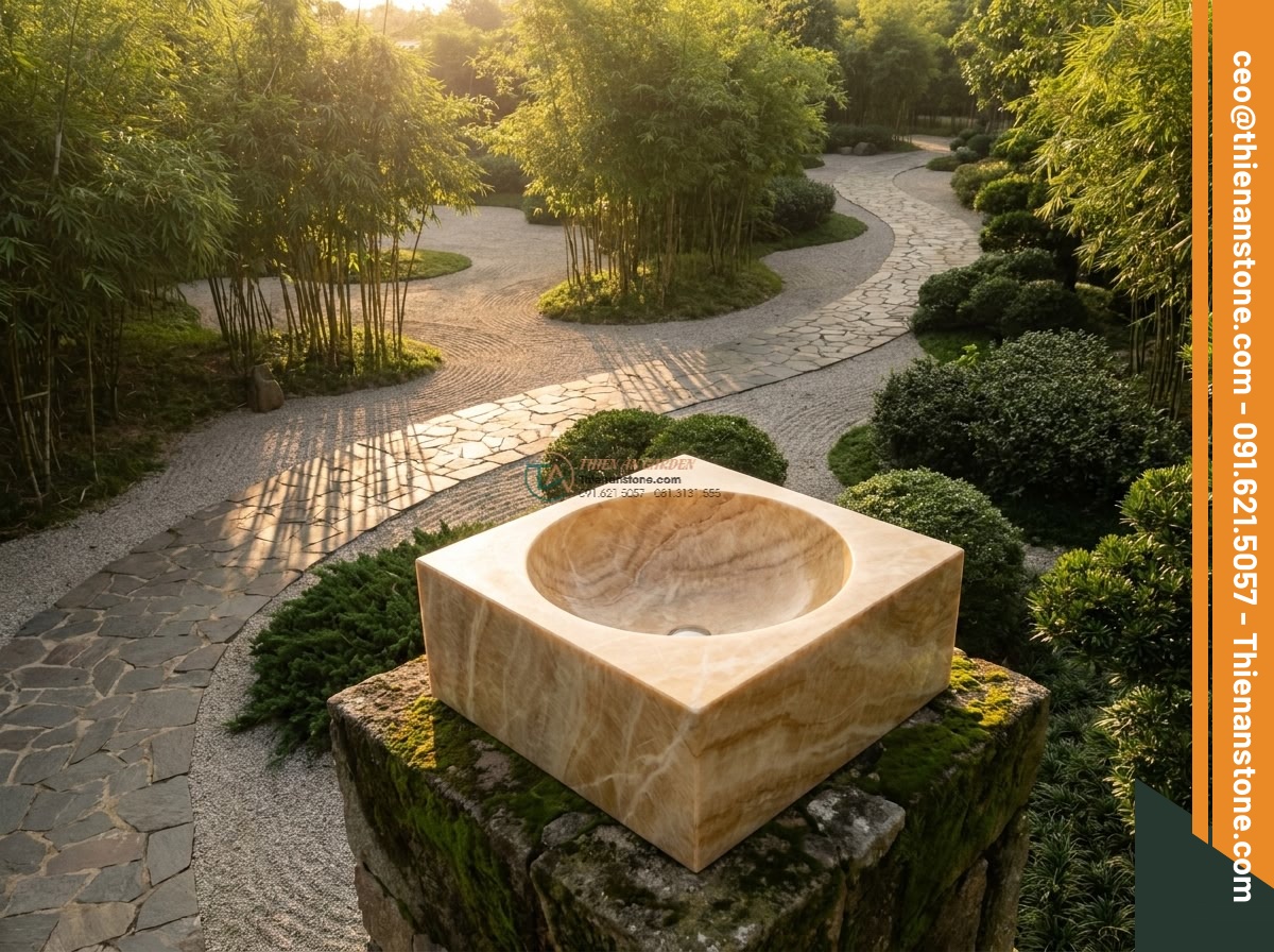 Lavabo đá vàng kim tuyến vuông 42cm (420x420x150mm)