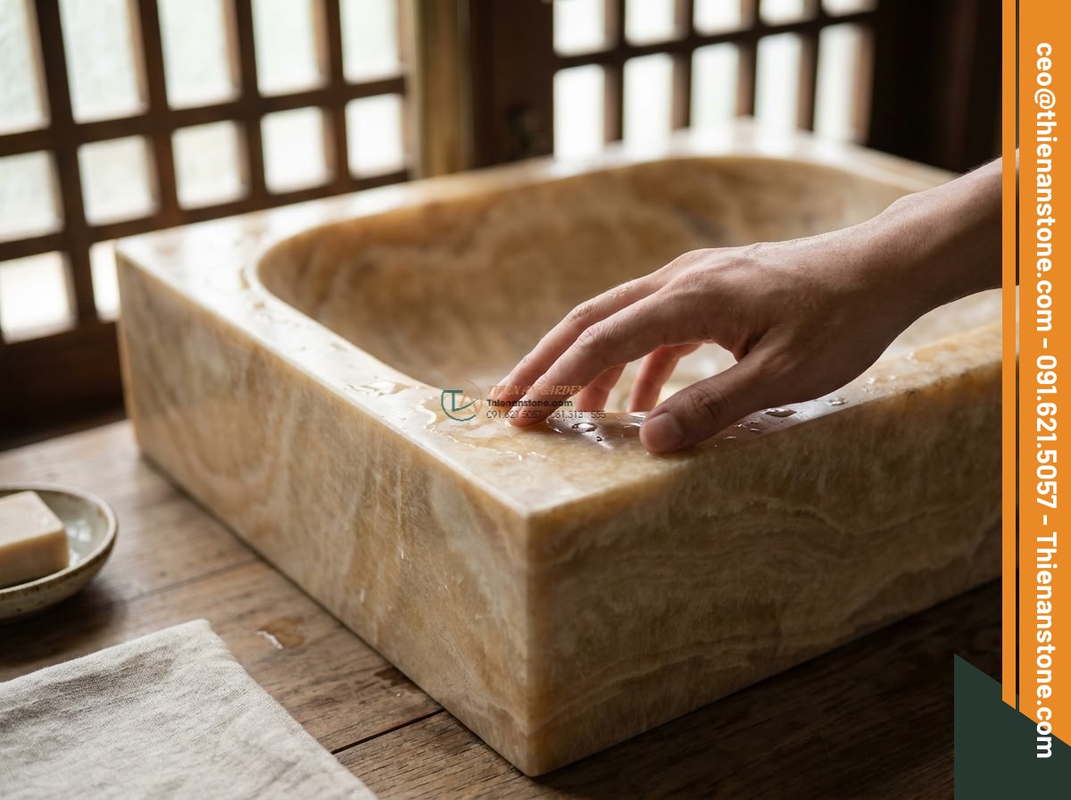 Lavabo đá vàng kim tuyến vuông 42cm (420x420x150mm)
