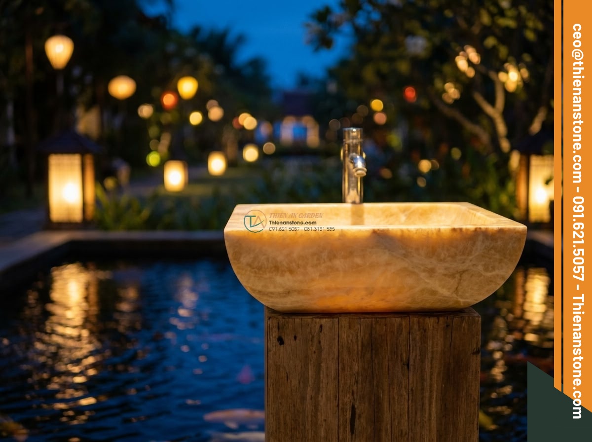 Lavabo đá vàng kim tuyến vuông 42cm (420x420x150mm)