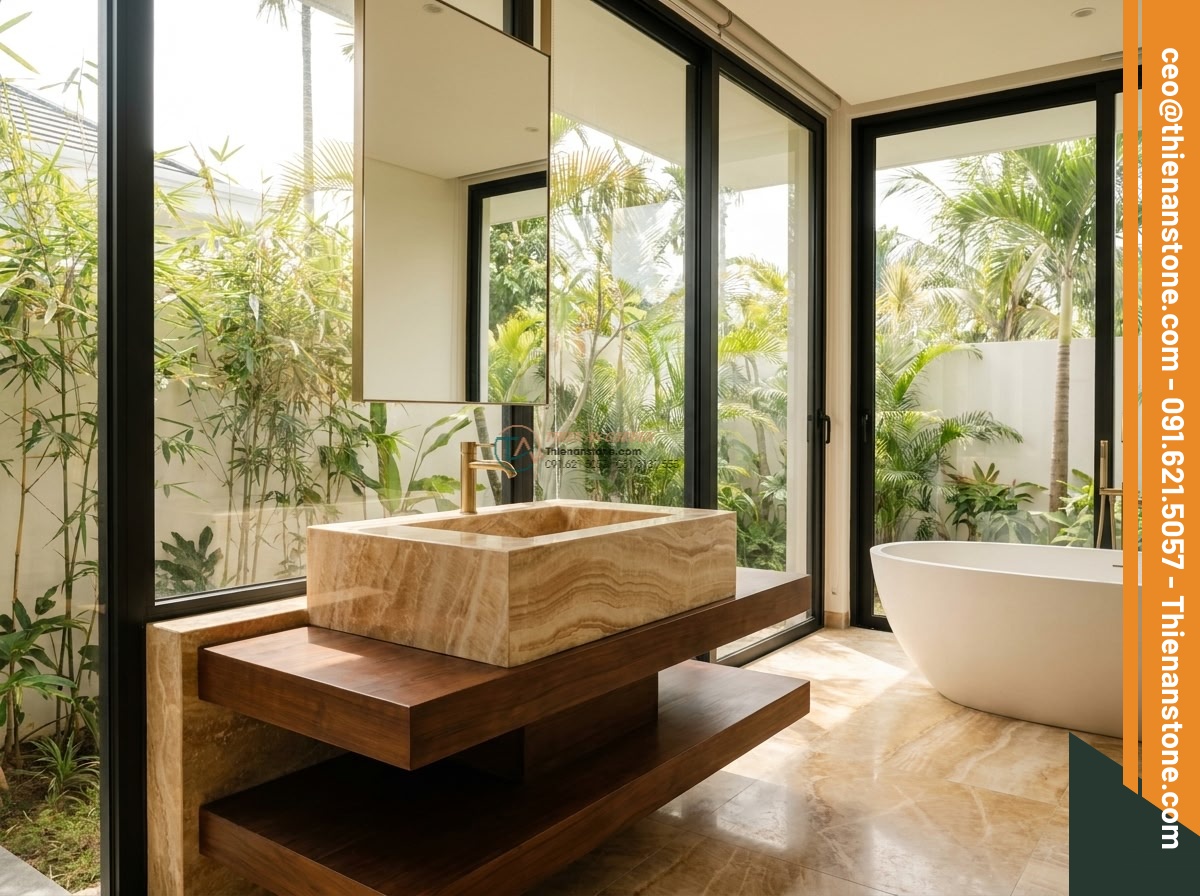 Lavabo đá vàng kim tuyến vuông 42cm (420x420x150mm)