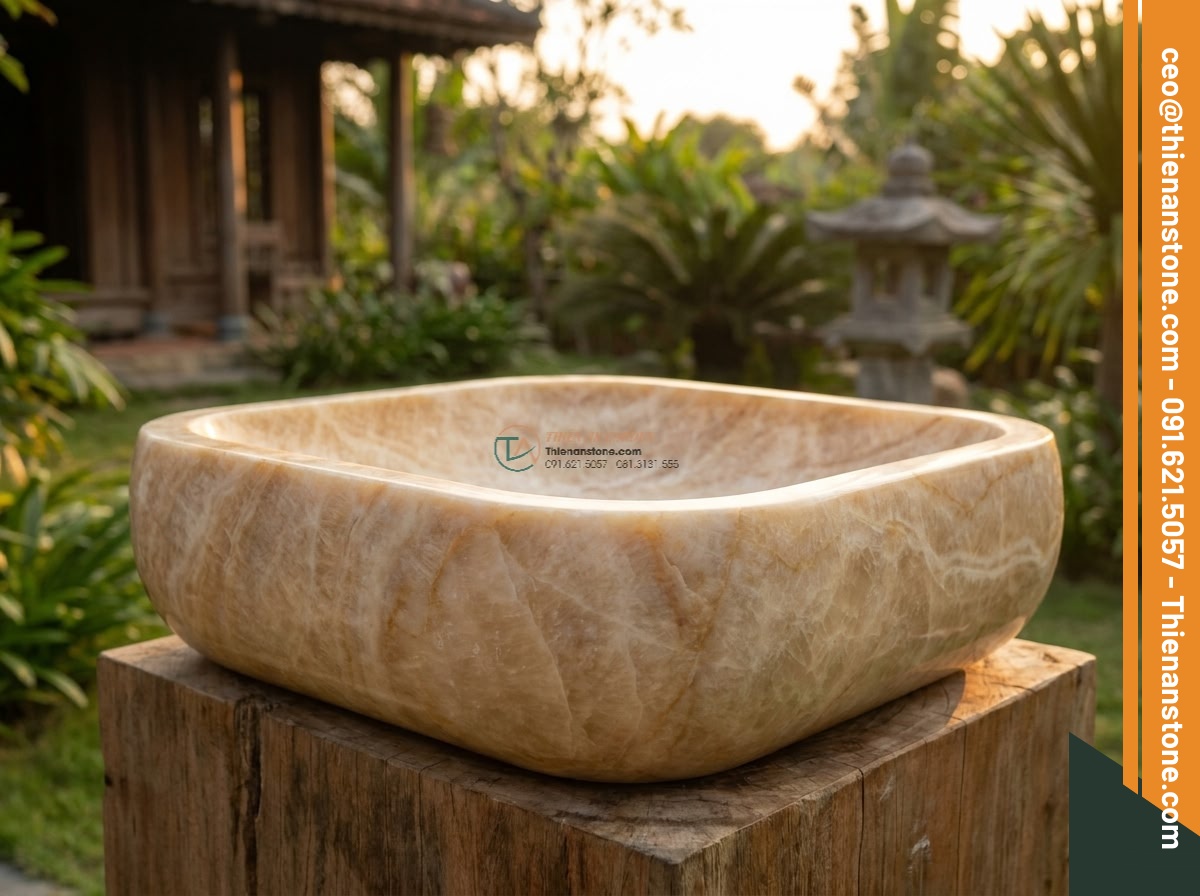 Lavabo đá vàng kim tuyến vuông 42cm (420x420x150mm)