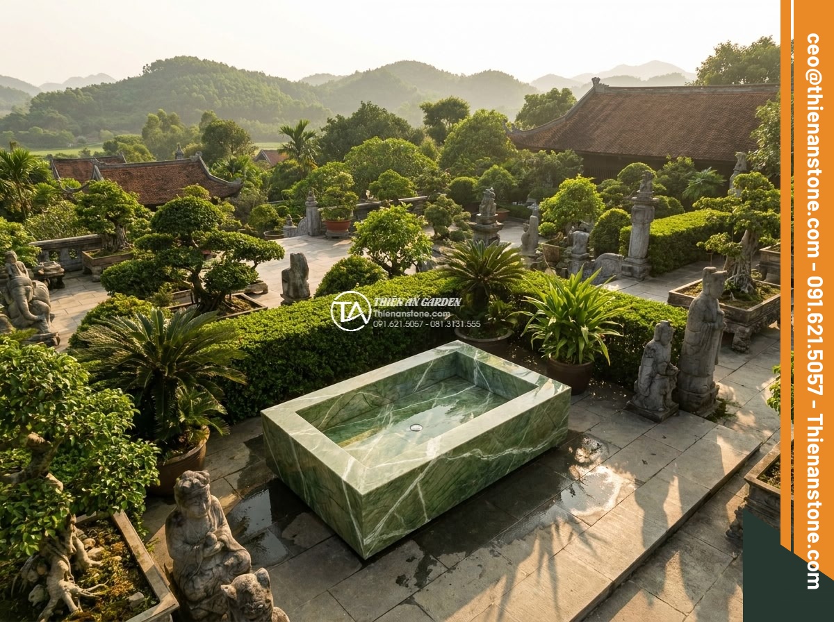 Lavabo đá xanh Ấn độ chữ nhật 42cm - Hình 3 Lavabo đá xanh Ấn độ chữ nhật 42cm - Distant aerial perspective of perfect rectangular 42cm Indian green marble lavab