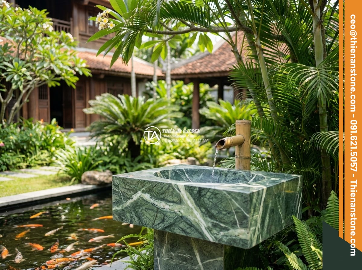 Lavabo đá xanh Ấn độ đa giác - Hình 12 Lavabo đá xanh Ấn độ đa giác - Elegant resort poolside or garden view featuring the Indian green stone lavabo b