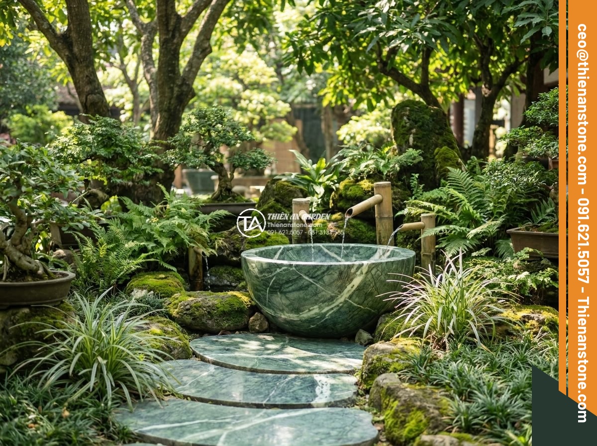 Lavabo đá xanh Ấn độ góc - Hình 11 Lavabo đá xanh Ấn độ góc - Feng shui inspired placement of corner green Indian stone lavabo in harmonious g