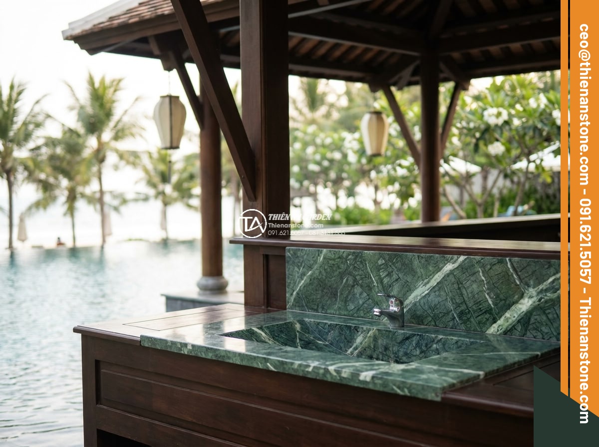 Lavabo đá xanh Ấn độ hình bông hoa