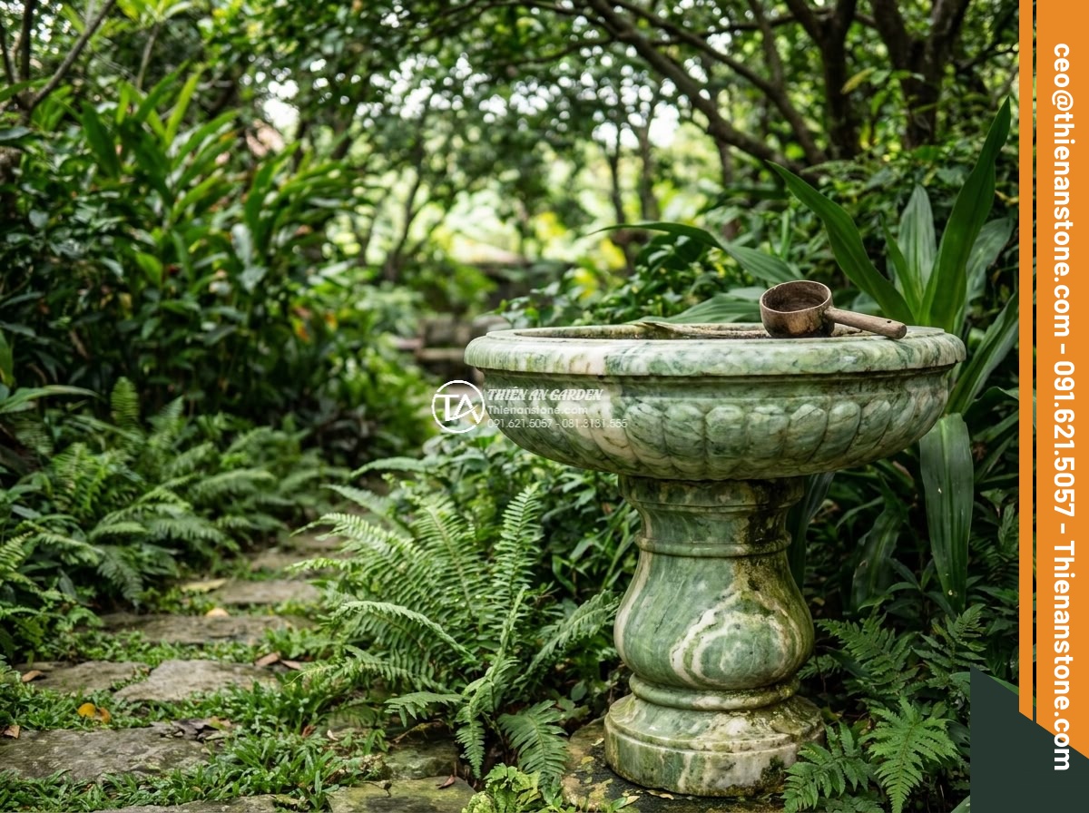 Lavabo đá xanh Ấn độ hình bông hoa