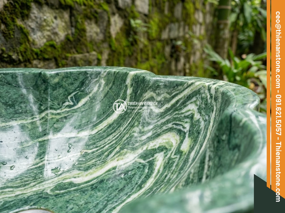 Lavabo đá xanh Ấn độ hình bông hoa