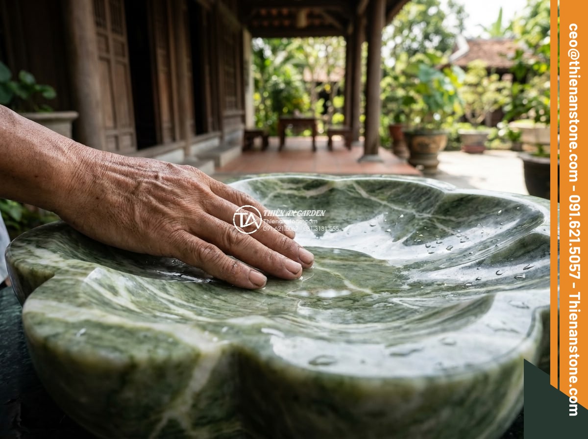 Lavabo đá xanh Ấn độ hình bông hoa