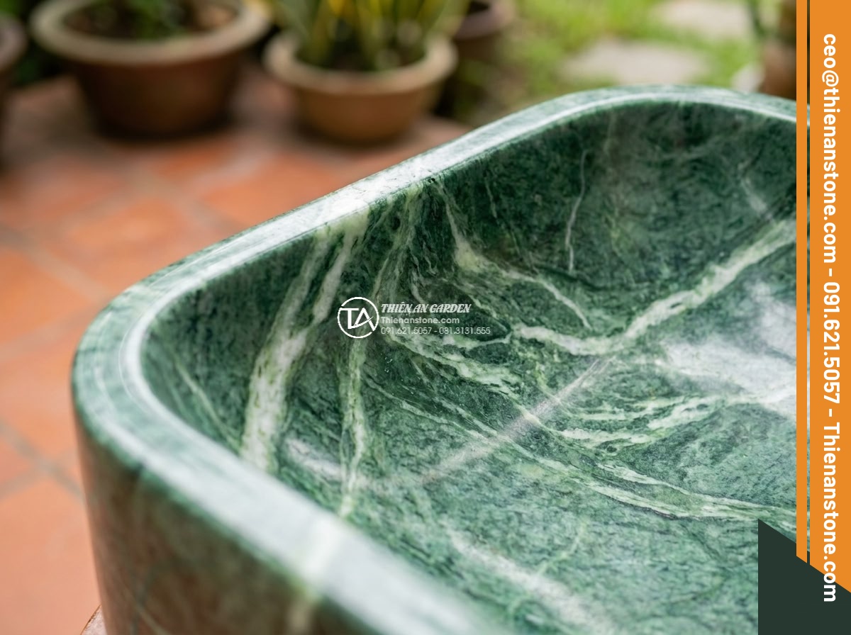 Lavabo đá xanh Ấn độ hình vuông bo cạnh 42cm