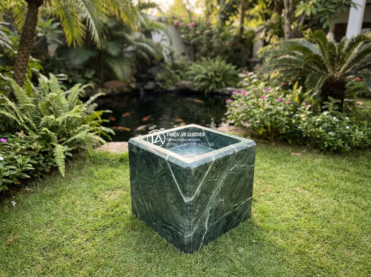Lavabo đá xanh Ấn độ hình vuông vát cạnh