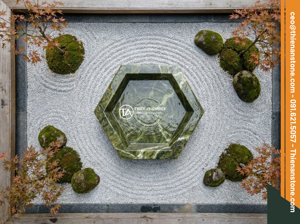 Lavabo đá xanh Ngọc Secpentine đa giác (400x400x150mm)