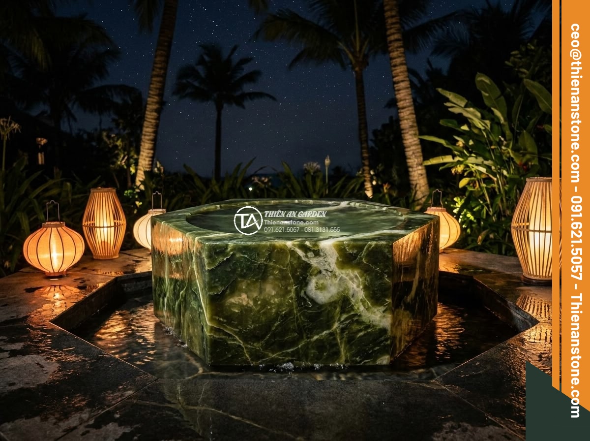 Lavabo đá xanh Ngọc Secpentine đa giác (400x400x150mm)