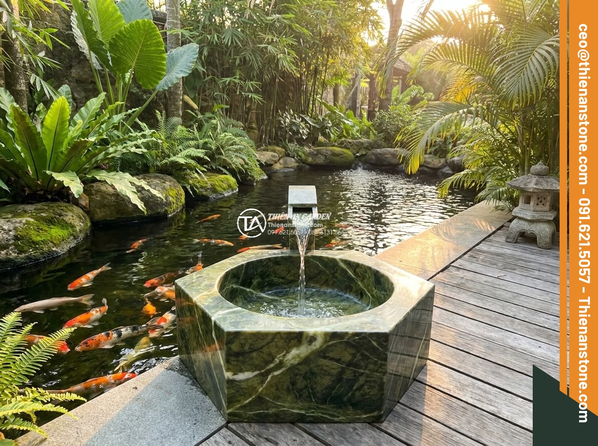 Lavabo đá xanh Ngọc Secpentine đa giác (400x400x150mm)