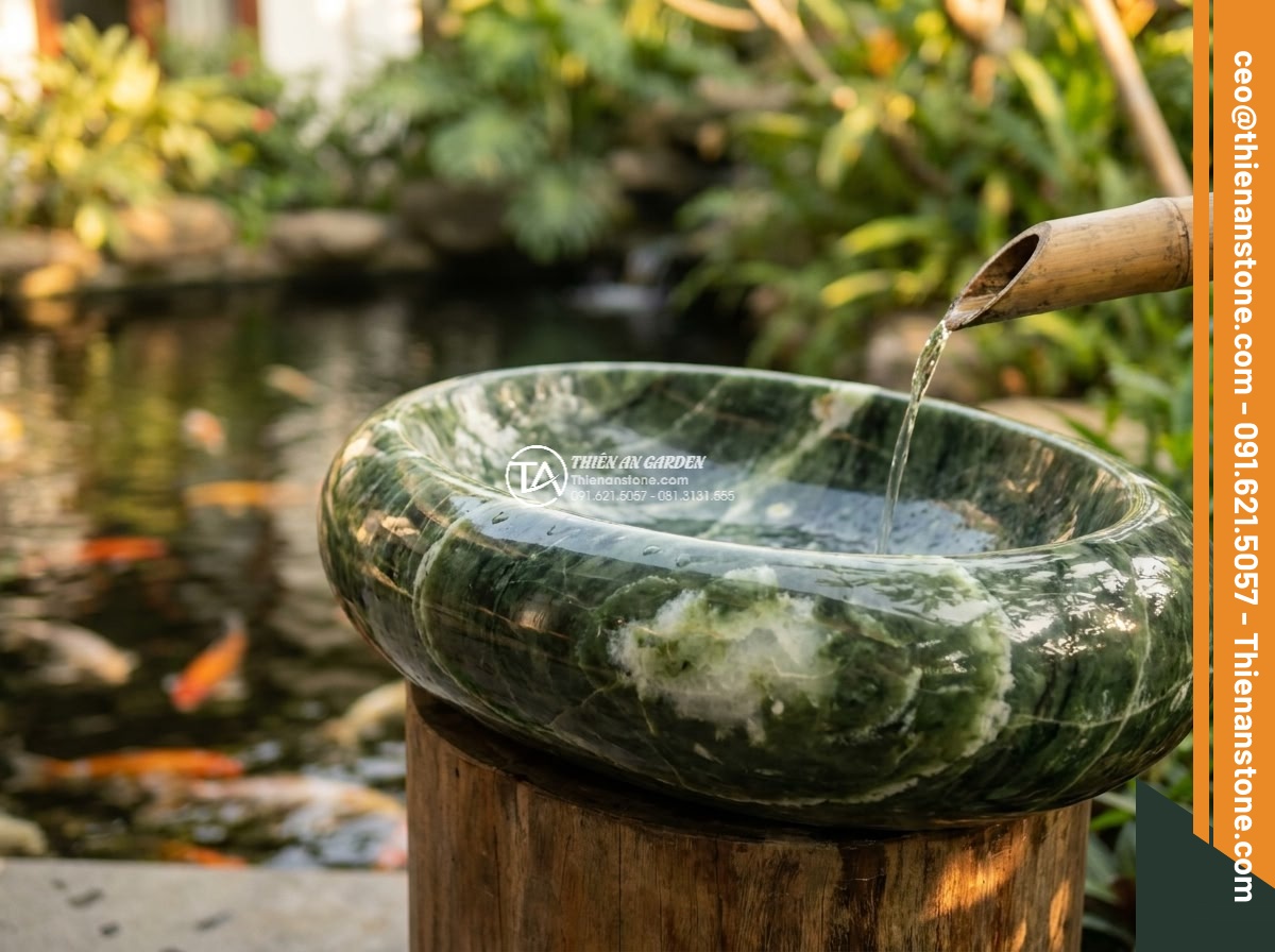 Lavabo đá xanh Ngọc Secpentine Oval dài 48cm (480x380x150mm)