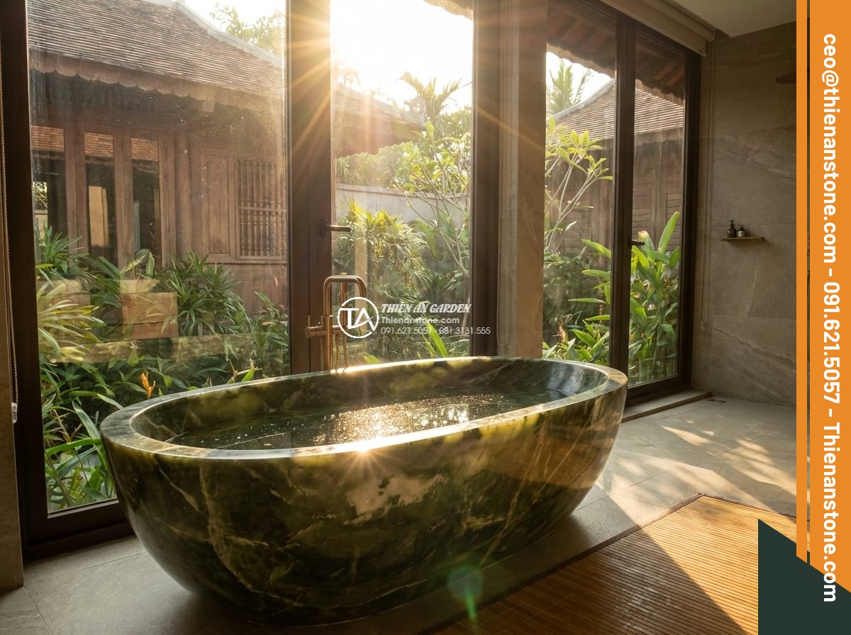 Lavabo đá xanh Ngọc Secpentine Oval dài 48cm (480x380x150mm)