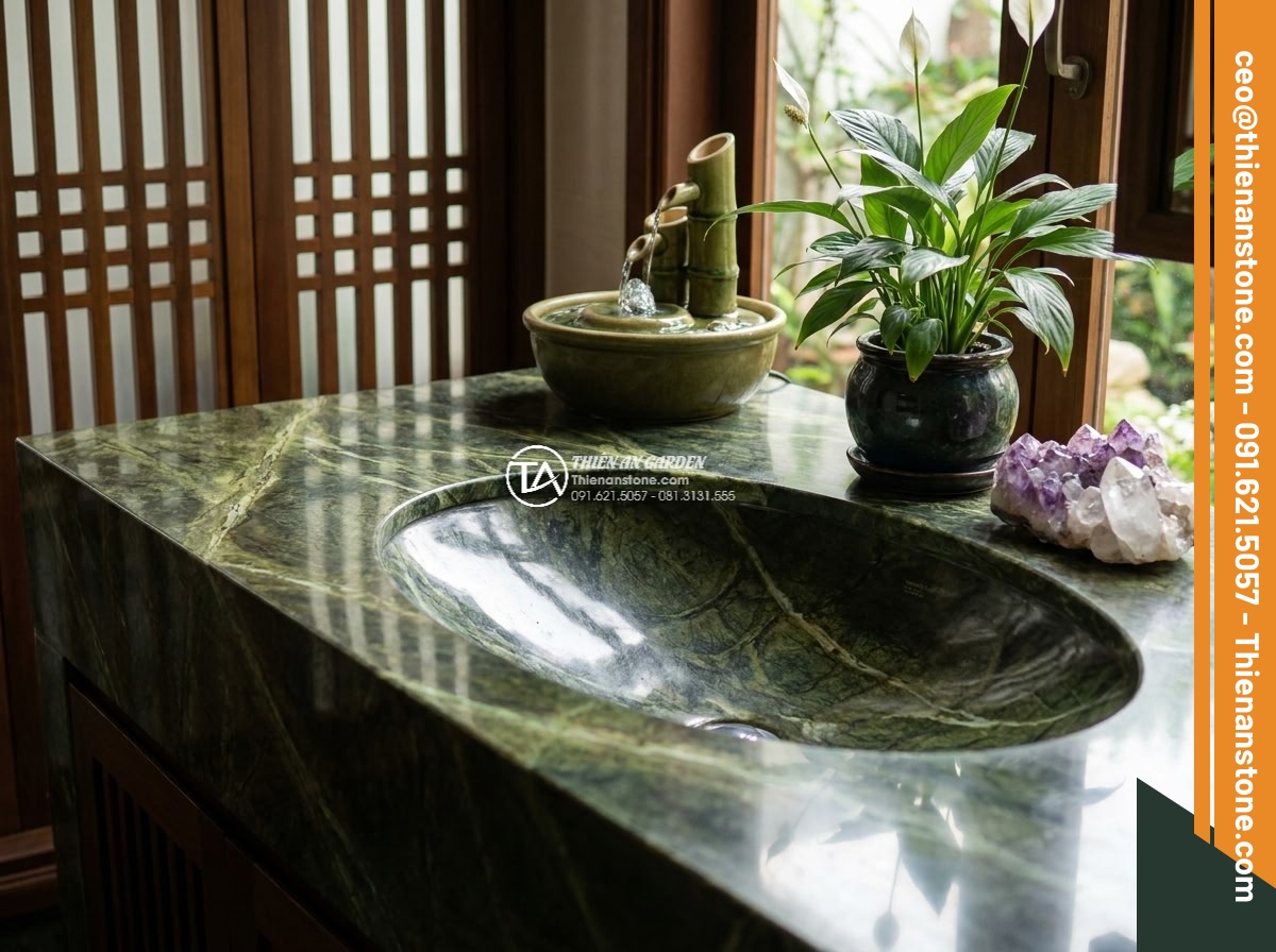 Lavabo đá xanh Ngọc Secpentine Oval dài 48cm (480x380x150mm)