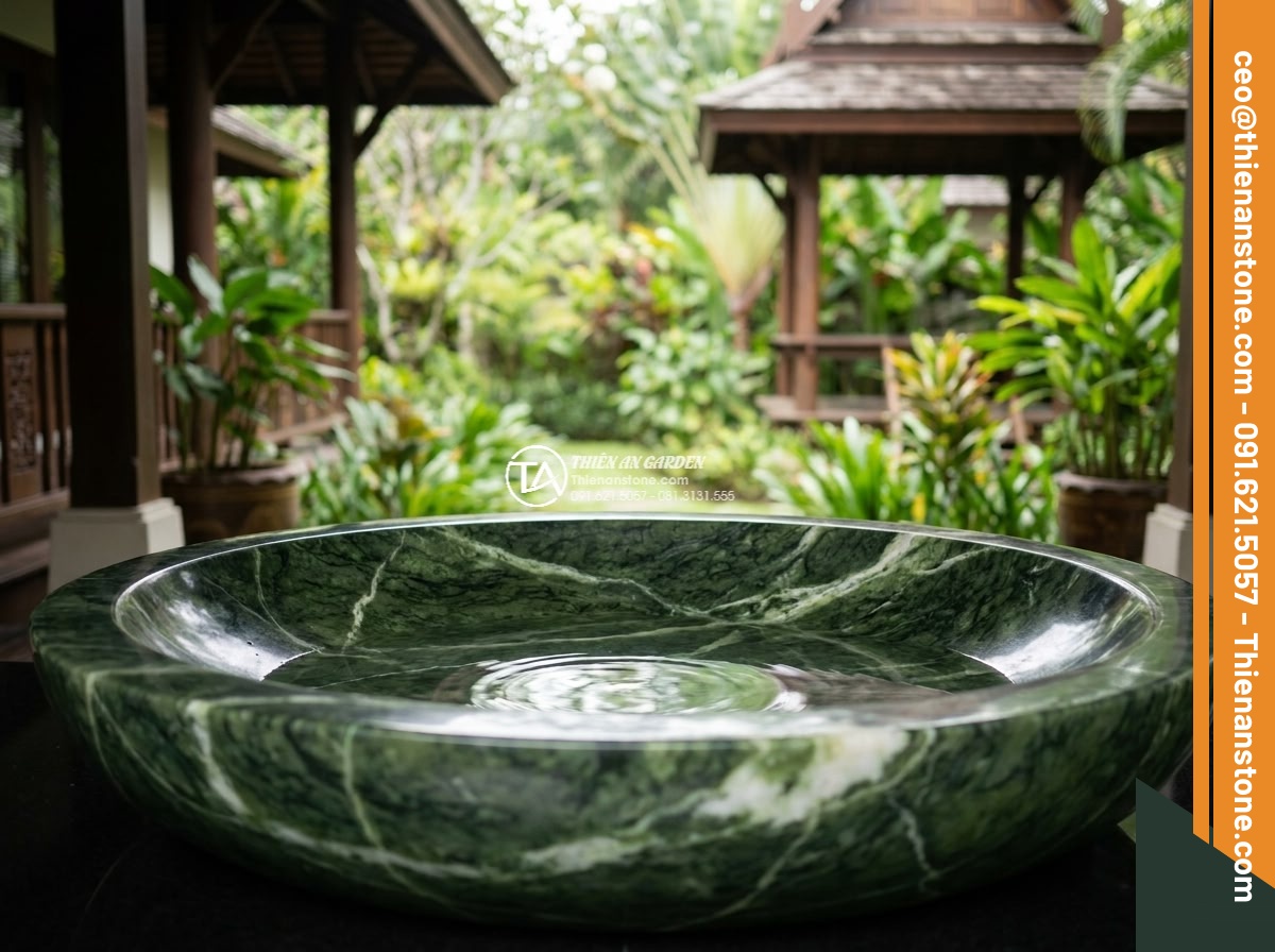 Lavabo đá xanh Ngọc Secpentine Oval dài 48cm (480x380x150mm)