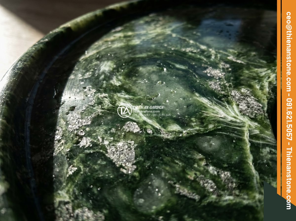 Lavabo đá xanh Ngọc Secpentine Oval dài 48cm (480x380x150mm)