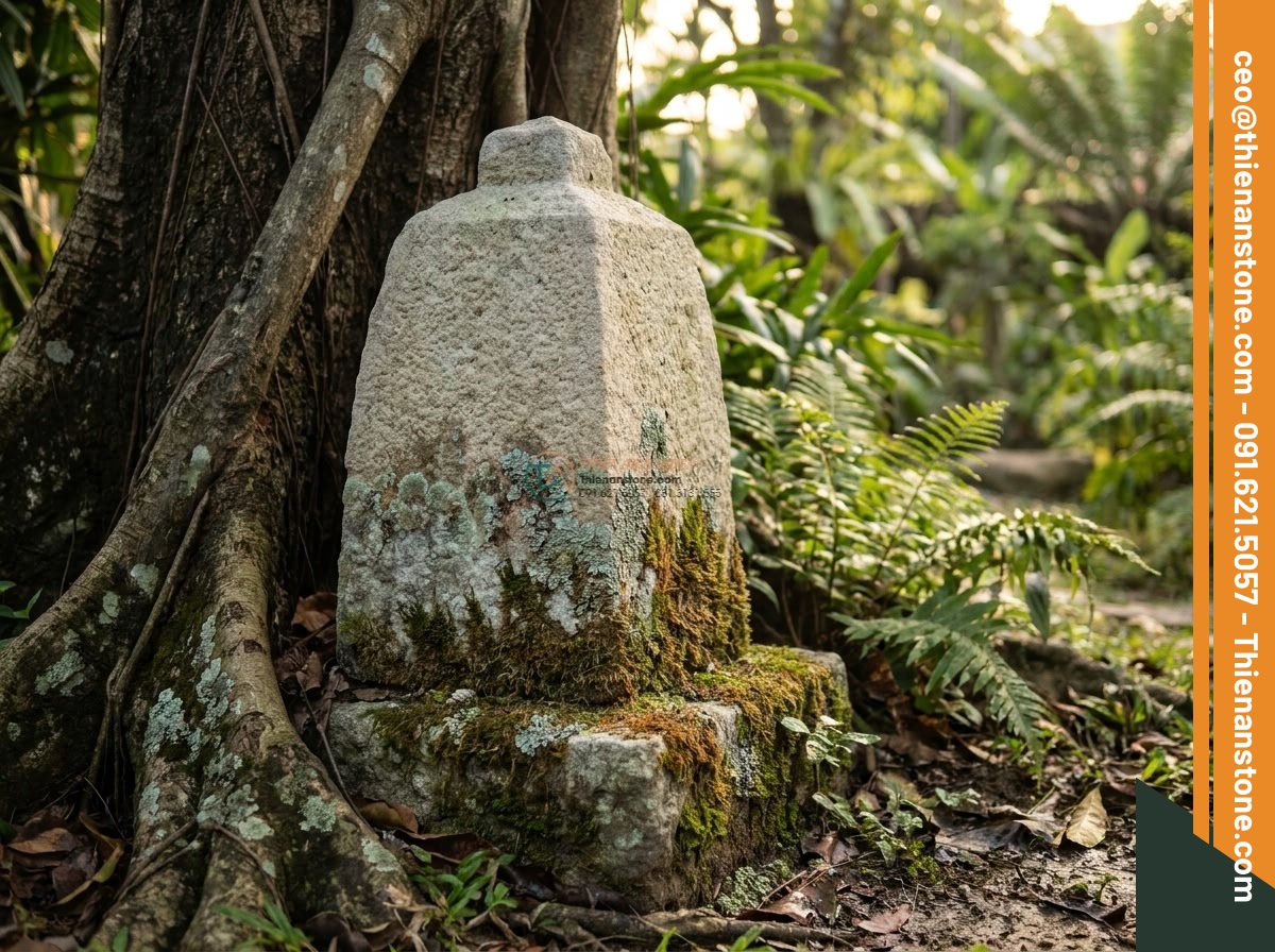Mẫu đèn đá sa thạch Mizubutaru mộc mạc trang trí gốc cây cao 80cm.