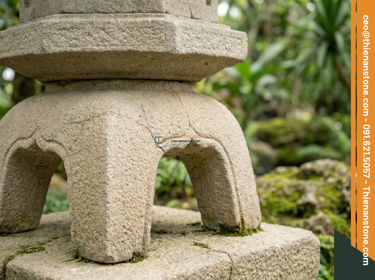 Phiên bản đá sa thạch đèn Yukimi-gata 4 chân mộc mạc cao 40cm.