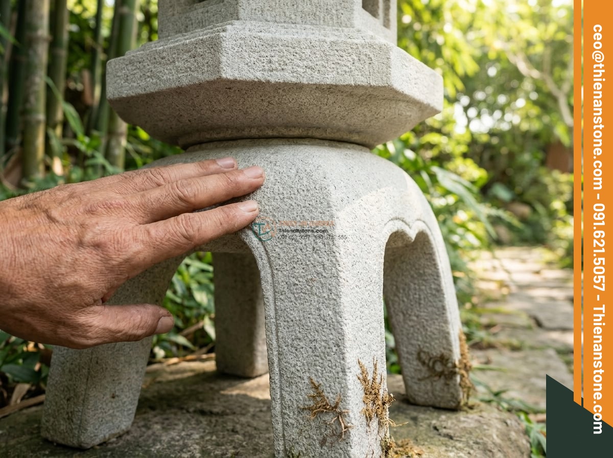 Phiên bản đá sa thạch đèn Yukimi-gata 4 chân mộc mạc cao 40cm.