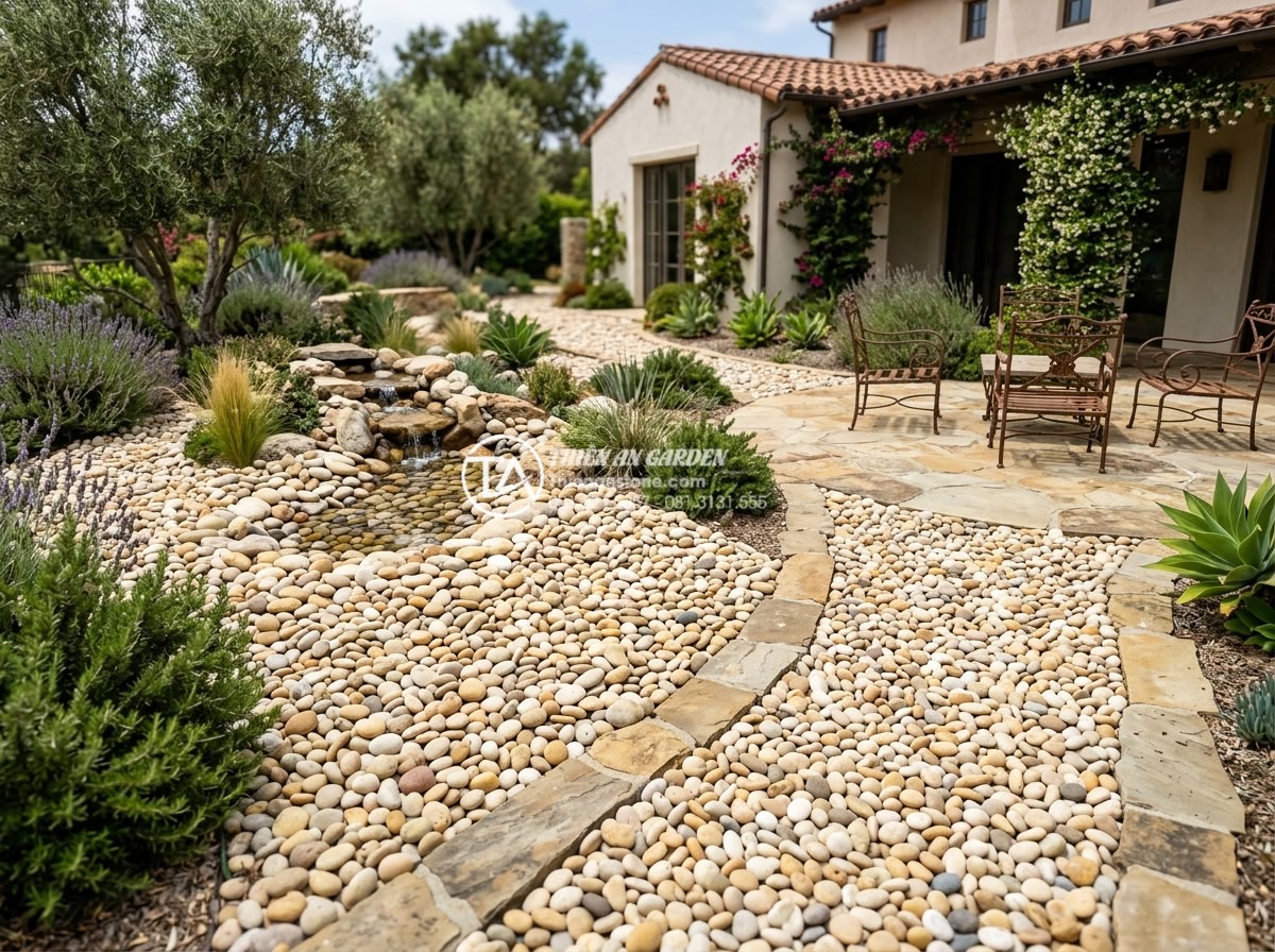 Sỏi biển nhiều màu 1-2cm - Hình 9 Sỏi biển nhiều màu 1-2cm - Luxury completed garden project featuring extensive use of multicolored sea pebb